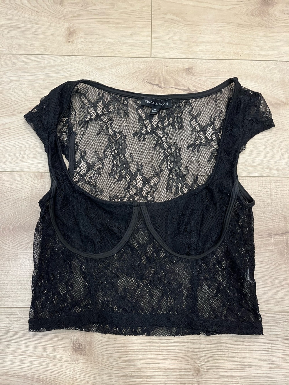 Kendall & Kylie Black Lace Crop Top
